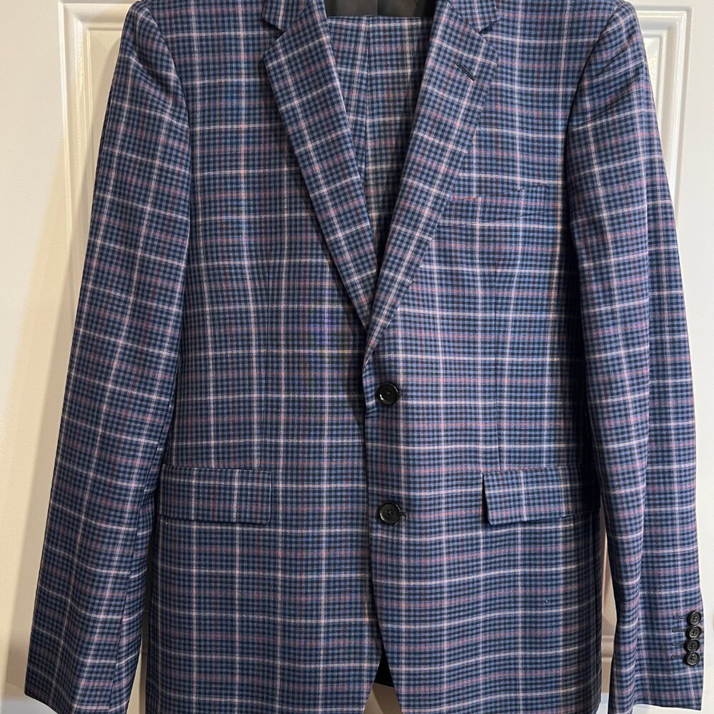 Paul Smith Blue Plaid Wool Suit Men's 38R